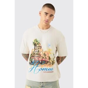 Boohoo Man Oversized Boxy Homme Landscape Print Wash T-shirt Size Large